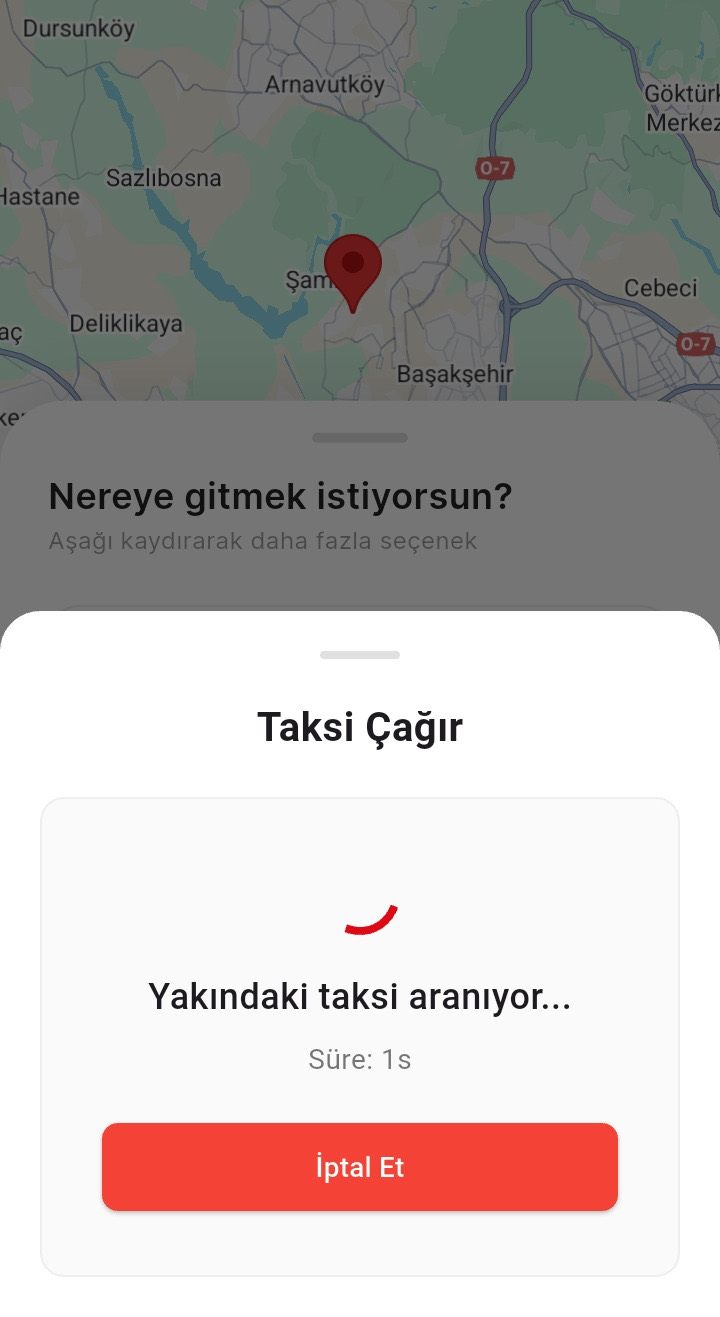 Velox Taxi alınış noktası seçim ekranı